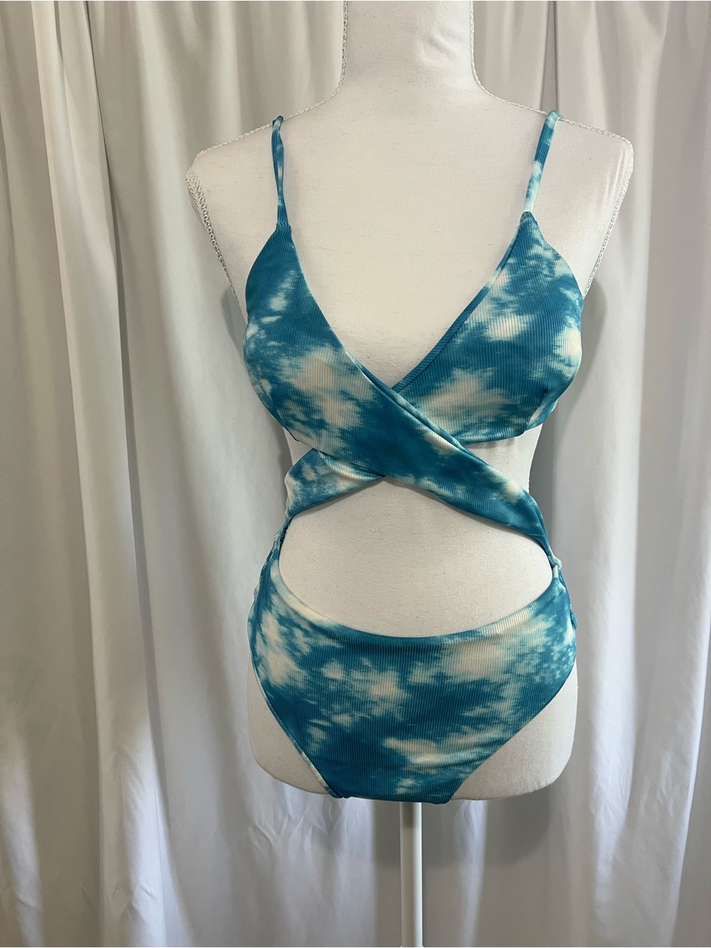 Zaful Blue Tie-Dye Cutout One-Piece Swimsuit size s